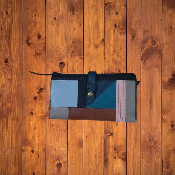 Fossil Patchwork Leather Fiona Bifold Clutch Wallet Classic Colorful Snap Flap - Picture 2 of 6